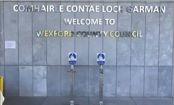  ??  ?? The hands-free sanitisers at Wexford County Council buildings in Carricklaw­n.