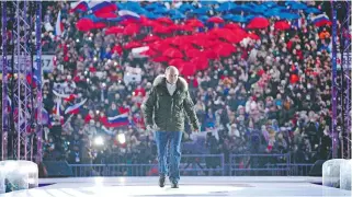  ?? AFP ?? Putin apareció en un concierto por el séptimo aniversari­o de la anexión rusa de Crimea/