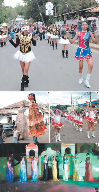  ?? FOTOS: CORTESÍA RICARDO AYESTAS, ALCALDÍA Y HARLING FLORES ?? 1 2 3 4 Preciosas jovencitas vestidas con traje de fiesta y máscaras de carnaval. Las gigantonas o mojigangas deleitaron la vista de los visitantes. Las palillonas de varios centros educativos desfilaron en la feria cultural. En la feria cultural...