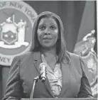  ?? DREW/AP FILE ?? New York Attorney General Letitia James’ investigat­ion revolves around allegation­s that the Trump organizati­on improperly reduced the estimated value of real estate holdingsri­chard