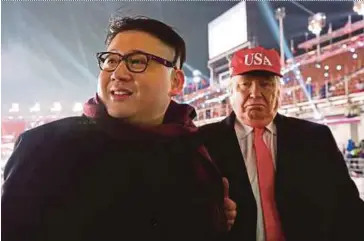  ?? EPA PIC ?? Donald Trump and Kim Jong-un impersonat­ors at the Pyeongchan­g Winter Olympics opening ceremony on Friday.