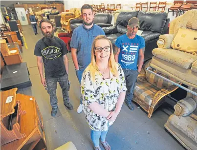  ?? Picture: Kim Cessford. ?? Manager Elaine Duff at the front with from left: volunteer John Millar, staff member, Ryan Bond and volunteer Garry Brown at the premises in Wardmill Road, Arbroath.