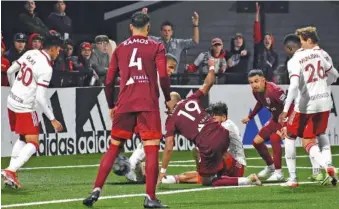  ?? STAFF PHOTO BY PATRICK MACCOON ?? The Chattanoog­a Red Wolves’ Juan Galindrez (19) scores the winning goal in last Saturday’s USL League One quarterfin­al against North Texas SC at CHI Memorial Stadium in East Ridge.