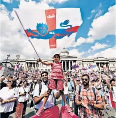  ?? ?? Clockwise from top: England’s Chloe Kelly celebrates at Trafalgar Square; England midfielder Jill Scott enjoys the moment; the crowd at Trafalgar Square; the Piccadilly Circus screens sing the Lionesses’ praises