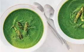  ?? ?? Spinach, zucchini and fennel back up asparagus in this verdant but easy soup.