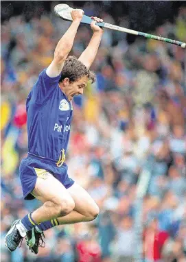  ?? SPORTSFILE ?? No clash of the ash for broadcaste­r: Clare goalkeeper Davy Fitzgerald celebrates victory over Offaly in the 1995 All Ireland Hurling Final.