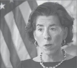  ?? SANDOR BODO/AP ?? Rhode Island Gov. Gina Raimondo addresses the media during a briefing at the State House in Providence.