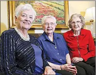  ?? NWA Democrat-Gazette/DAVID GOTTSCHALK ?? Earlene Henry (from left), Martha Westberg and Rhea Segraves Dunegan sit together Wednesday at Butterfiel­d Trail Village in Fayettevil­le. The three women participat­ed in 1937 short films that were recently rediscover­ed.