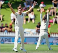  ?? — ANI ?? CHARGED UP: Tim Southee appeals for a wicket during the fourth day of the first Test against India.