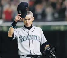  ?? TORU TAKAHASHI, AP ?? Mariners right-fielder Ichiro Suzuki salutes the fans at the Tokyo Dome as he leaves the game in the eighth inning Thursday.