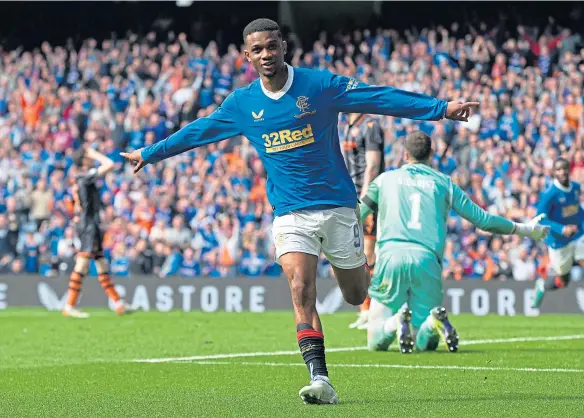  ?? ?? POWER RANGERS: Super-sub Amad Diallo scores Rangers’ second goal in yesterday’s 2-0 victory over Dundee United at Ibrox.