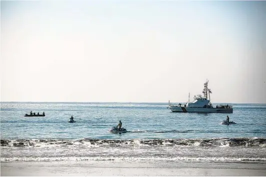  ?? SAM HODGSON U-T FILE ?? U.S. Coast Guard and U.S. Customs and Border Protection agents patrol the waters near the U.s.-mexico border in November 2018 prior to a news conference at Border Field State Park where Secretary of Homeland Security Kirstjen Nielsen discussed border security.