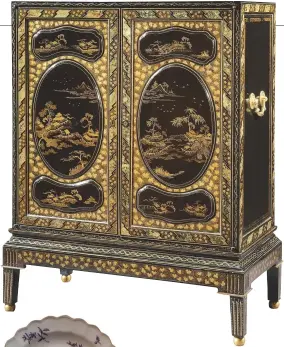  ??  ?? Fig 1 above: Chinese export lacquer chest. With William Cook. Fig 2 left: Worcester plate. With Graham Ruddock