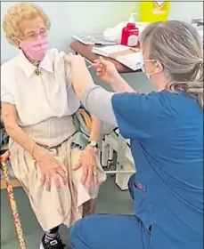  ?? Picture: NHS Kent and Medway CCG ?? Rene Petts, 101, receiving her vaccine on Tuesday