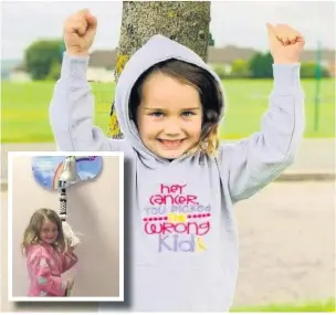  ??  ?? ●● Chloe Mullan, of Ferngore, Accrington celebratin­g after finishing cancer treatment and (inset) ringing the bell at the Royal Marsden Hospital