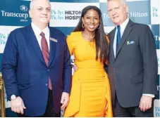  ?? ?? Bulent Tarlan, General Manager Transcorp Hilton Abuja; Dupe Olusola, MD/ CEO Transcorp Hotels Plc; Kevin Brett, former General Manager Transcorp Hilton Abuja.