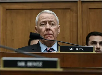  ?? KENNY HOLSTON — THE NEW YORK TIMES ?? Rep. Ken Buck, R-colo., during a House Judiciary Committee hearing on Capitol Hill in Washington on March 12. Buck said Apple had played a role in adding language to a bill that would affect the Internatio­nal Trade Committee.