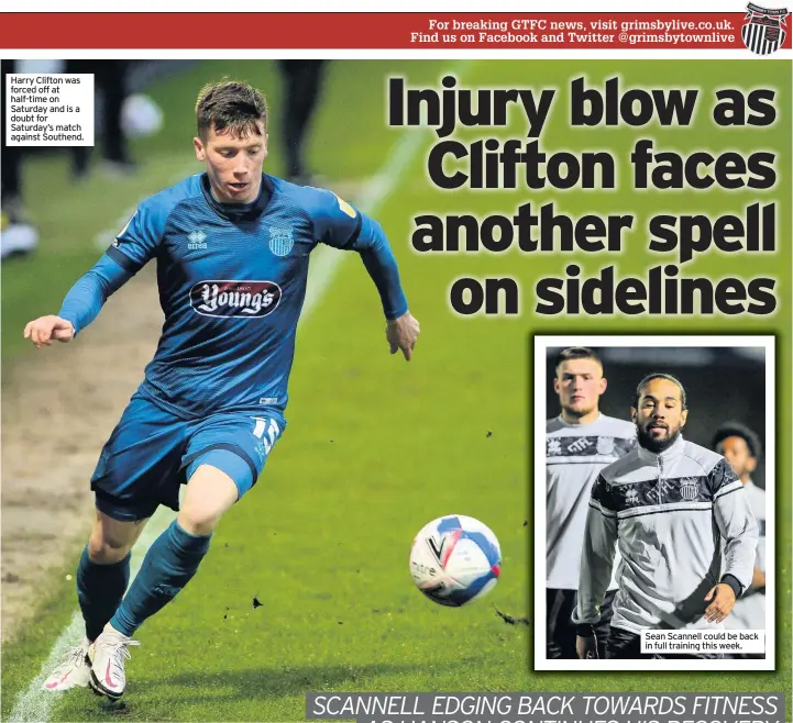  ??  ?? Harry Clifton was forced off at half-time on Saturday and is a doubt for Saturday’s match against Southend.