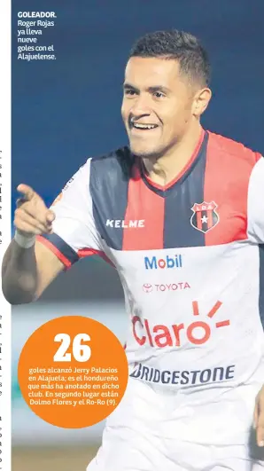  ??  ?? GOLEADOR. Roger Rojas ya lleva nueve goles con el Alajuelens­e.