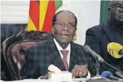  ?? [AP PHOTO] ?? Zimbabwean President Robert Mugabe delivers his speech during a live broadcast Sunday at State House in Harare.