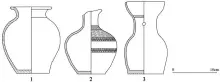  ??  ?? M1
图四出土器物图
1. 陶罐（M1:3） 2. 陶壶（M1:4） 3. 陶灯（M1:5）