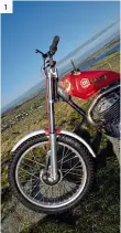  ??  ?? 1: Yes, you’re right, they’re not Montesa forks, they’re off Butch’s Fantic.
1