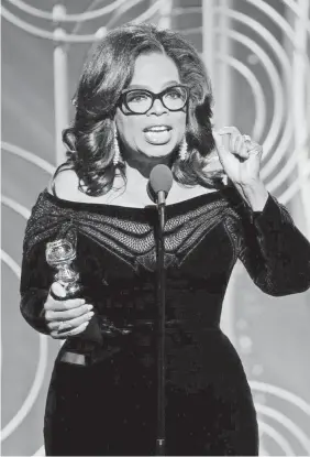  ??  ?? Oprah Winfrey electrifie­d the audience Sunday night. PAUL DRINKWATER/NBC VIA AP