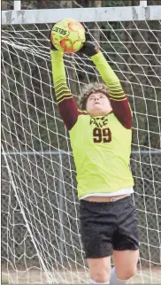  ?? Scott Herpst ?? Chattanoog­a Valley keeper Michael Johnston goes up high to make a save during a match against Dade County on Thursday.