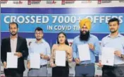  ?? HTED ?? Chandigarh University students with their offer letters.