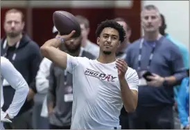  ?? VASHA HUNT — THE ASSOCAITED PRESS ?? Former Alabama football quarterbac­k Bryce Young works in position drills at Alabama’s NFL pro day, Thursday, in Tuscaloosa, Ala.