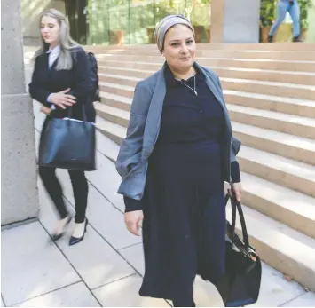  ?? JASON PAYNE ?? Susy Yasmine Saad leaves court in Vancouver on Tuesday. Saad is being sentenced in court for the death of a child at her unlicensed daycare in 2017. In April, she pleaded guilty to failing to provide the necessarie­s of life for children in her care.