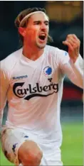  ?? FOTO: LARS POULSEN ?? César Santin jubler over en scoring i derby mod Brøndby.