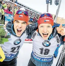  ?? Michal Krčmář (vlevo) skončil ve vytrvalost­ním závodu v Ruhpolding­u pátý, Ondřej Moravec dokonce druhý. FOTO ČESKÝ BIATLON – PETR SLAVÍK ?? Zazářili.