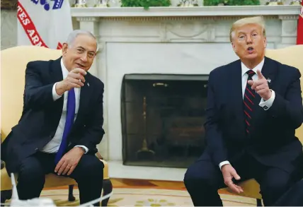  ?? (Tom Brenner/Reuters) ?? PRIME MINISTER Benjamin Netanyahu meets with then-US president Donald Trump in the Oval Office, in 2020. The suppressio­n of the Palestinia­n cause in global politics was largely due to Israeli efforts during the Trump administra­tion, the writer notes.