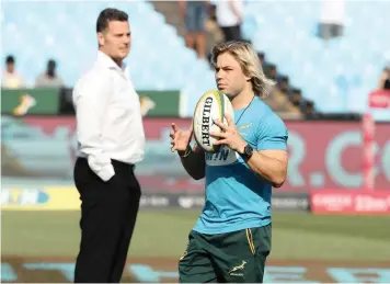  ?? GAVIN BARKER BackpagePi­x ?? RASSIE ERASMUS is almost certain to recall Faf de Klerk to the starting team for Saturday’s Test against France. |