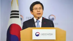  ??  ?? South Korea’s Prime Minister and acting President Hwang Kyo-Ahn