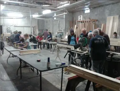  ?? MELISSA SCHUMAN - MEDIANEWS GROUP ?? The Sleep in Heavenly Peace Mechanicvi­lle chapter is hard at work during their first build party of the year.