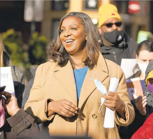  ?? ?? Letitia James has the support of big health care and service employees unions in her bid for reelection as attorney general.