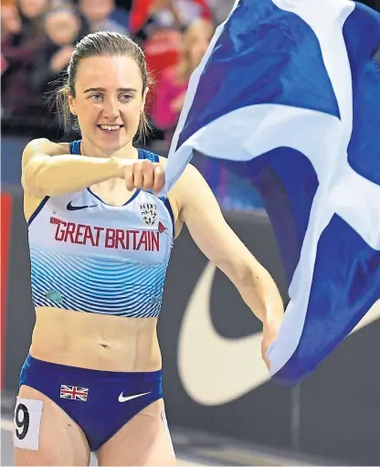  ?? Pictures: Sns/shuttersto­ck. ?? Milnathort’s Laura Muir celebrates her victory in the 1,000m in Glasgow.