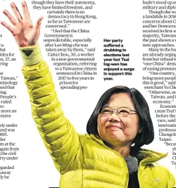  ??  ?? Her party suffered a drubbing in elections last year but Tsai Ing-wen has enjoyed a surge in support this year.