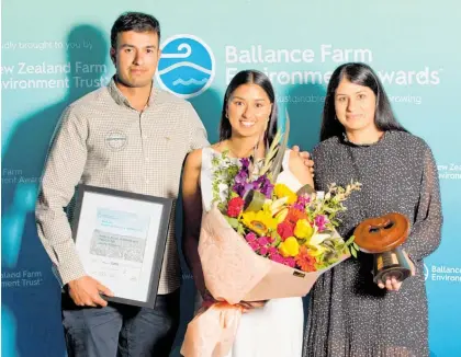  ?? Photo / Supplied ?? Waikato Regional Supreme Winners, siblings Arjun, Amreeta and Anjena Singh, at the Ballance Farm Environmen­t Awards in Hamilton.