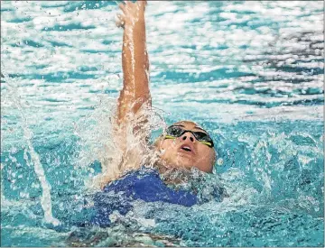  ?? Picture: MARK WEST ?? GREAT SUCCESS: Jessica Beukes takes part in a backstroke race in the Nedbank Madibaz gala at Newton Park last weekend