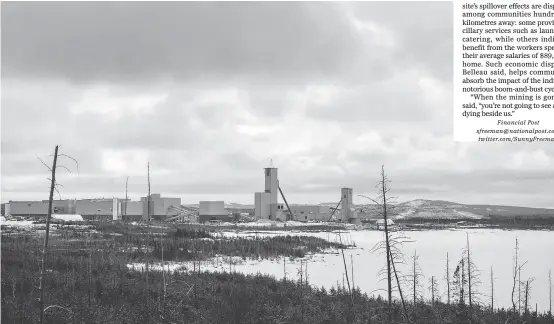  ?? PHOTOS: TYLER ANDERSON / NATIONAL POST ?? GoldCorp’s Éléonore mine stands out among the muted colours of the James Bay muskeg in northern Quebec.