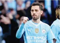  ?? ?? Manchester City’s Bernardo Silva celebrates scoring their first goal—reuters