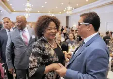  ?? ARMAND HOUGH African News Agency (ANA) ?? National Assembly Speaker Baleka Mbete greets Sekunjalo executive chairman Dr Iqbal Survé at the special Pre-Sona luncheon hosted by Sekunjalo at the Mount Nelson.|