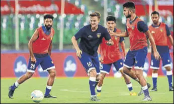  ?? ISL ?? Chennaiyin FC players train on the eve of the match against FC Goa.