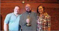  ??  ?? PHOTO PROVIDED Tony Cox, center, the winner of the 2016 Director’s Challenge, with cast members Eric Henn and Mary Tighe.