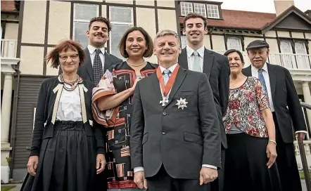  ?? ROSA WOODS/STUFF ?? Sir Bill English has been awarded a knighthood. Helping him celebrate are his sister Anne Seabrook, left, Xavier English, Lady Mary English, Sir Bill English, Bart English, and his parents-in-law Jean and George Scanlon.