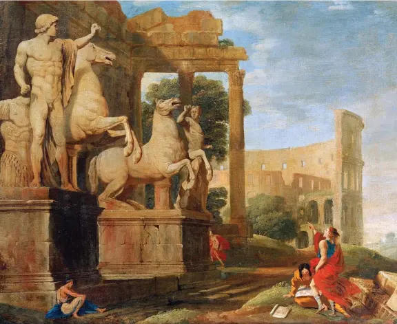  ??  ?? À l’antique. Paysage de ruines de Jean Lemaire (1598-1559). Cette oeuvre est caractéris­tique de la peinture dite d’Histoire, genre très prisé au XVIIIe siècle.