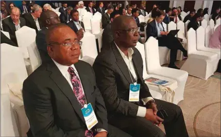  ??  ?? Managing Director of Oil and Gas Free Zone Agency (OGFZA), Okon Umana (left) at World free zones conference in Dubai.....yesterday